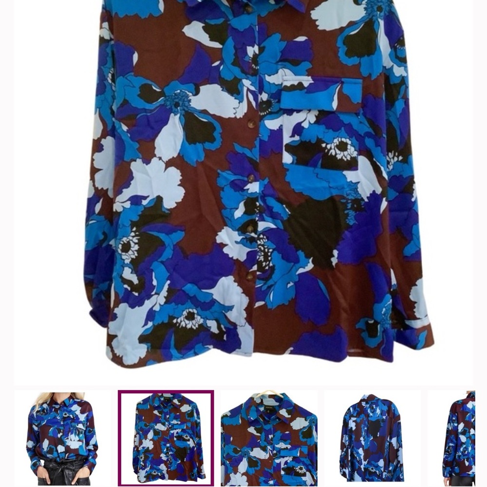 Who What Wear Blue and Purple Floral Button Down Shirt - Picture 3 of 4